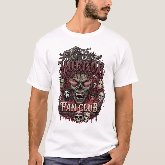 Camiseta Clube de Fãs de Terror Rosto de Demônio de Hallowe (Frente)