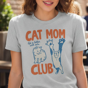 Camiseta Clube de Mãe de Gato A vida é melhor com gatos Ado