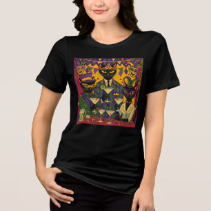 Camiseta Clube de Martini de Gato Preto Retro Futurista de