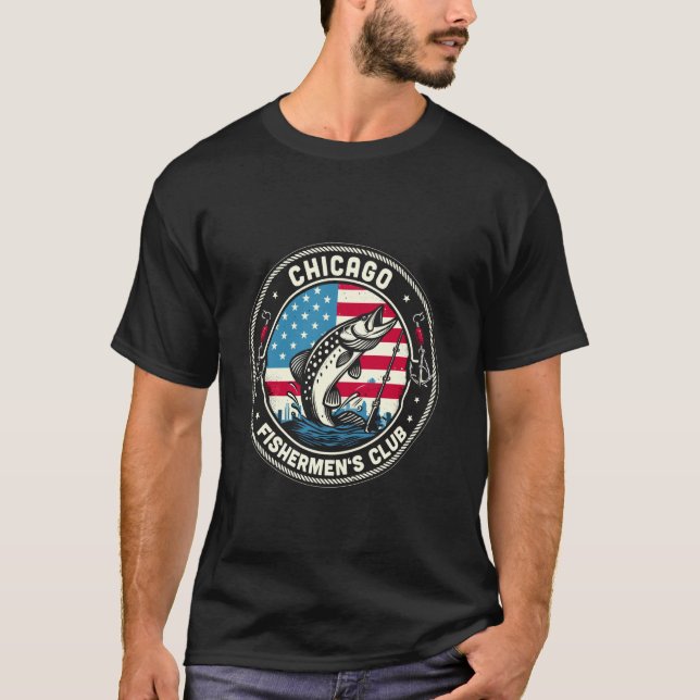 Camiseta Clube de Pescadores de Chicago Pesca da Bandeira A (Frente)