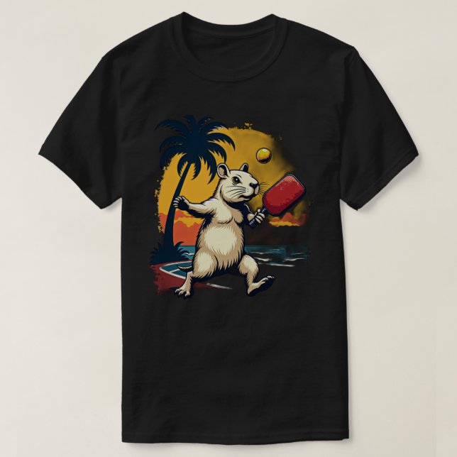 Camiseta Clube de Pickleball Capybara Logotipo Atlético Ret (Frente do Design)