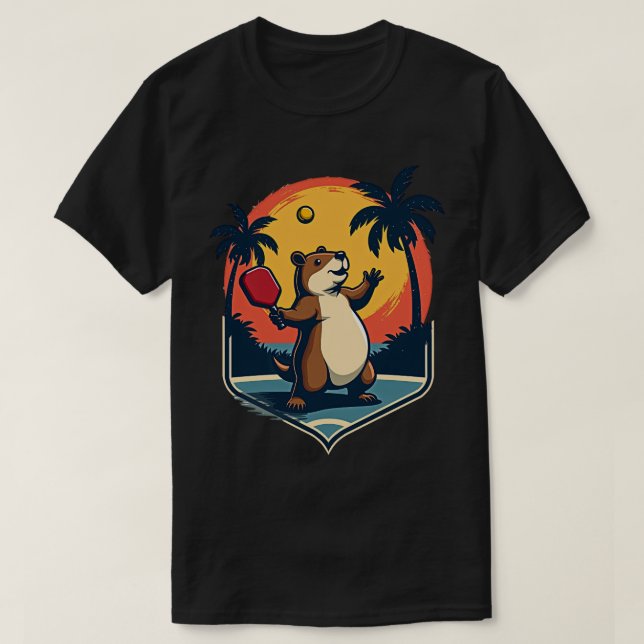 Camiseta Clube de Pickleball Capybara Logotipo Retro (Frente do Design)