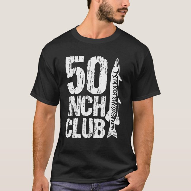 Camiseta Clube dos 50 Polegadas de Pesca de Musky Caçador d (Frente)