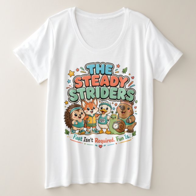 Camiseta Clube Fofo de Corrida Steady Striders Amigos Anima (Frente do Design)