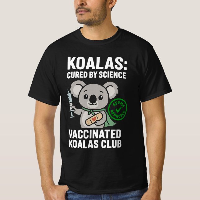 Camiseta Clube Koalas Vacinado | Cartoon Bono Koala | Ciênc (Frente)