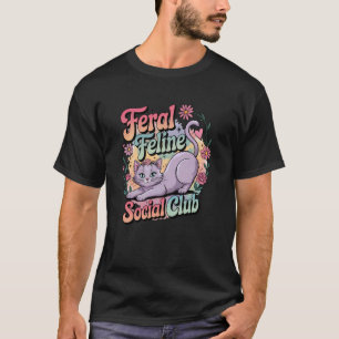 Camiseta Clube Social Felino Feral Gato Pastel para Mulhere