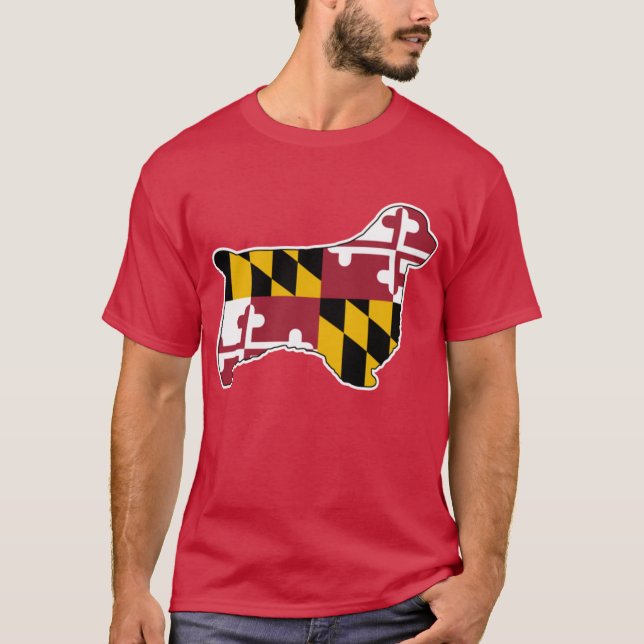 Camiseta Clumber Spaniel Silhouette com Maryland State Fla (Frente)