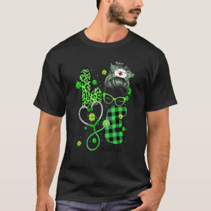Camiseta Cna Enfermeira Vida Desarrumado Coque Leopardo Xad
