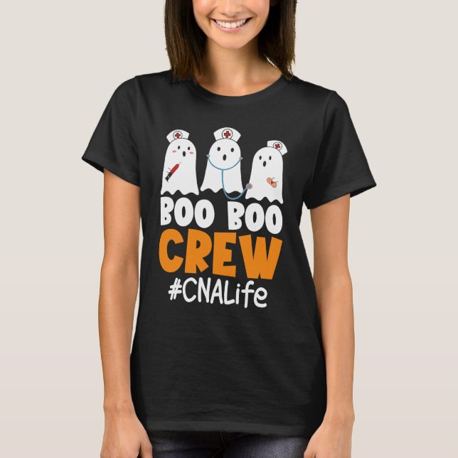 Camiseta CNA Life Boo Boo Crew Nurse Ghost Halloween Costum (Frente)