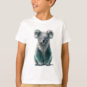 Camiseta Coala Fofo Cinza e Azul Turquesa Pintado à Mão par