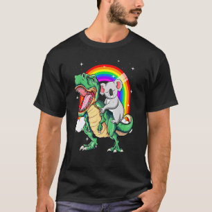 Camiseta Coala Montando Dinossauro T Rex Fofo Coala Tiranos