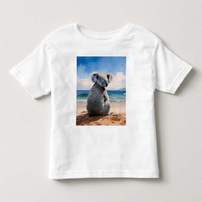 Camiseta Coala numa praia arenosa (Frente)
