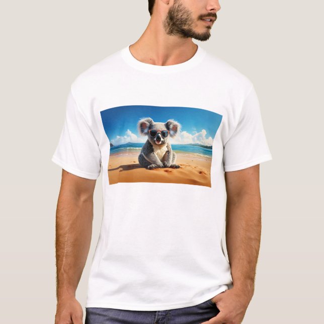 Camiseta Coala numa praia arenosa (Frente)
