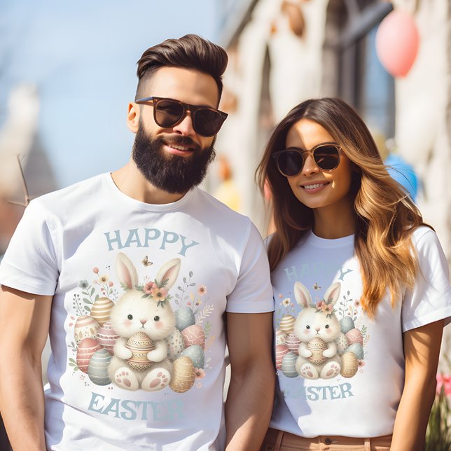 Camiseta Coalhada branca Páscoa coalhada personalizável (Cute watercolor Bunny Easter customizable T-Shirt)