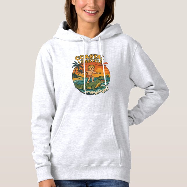Camiseta Coastal Lifestyle Gator Surfing - Retro Surf Beach (Frente)