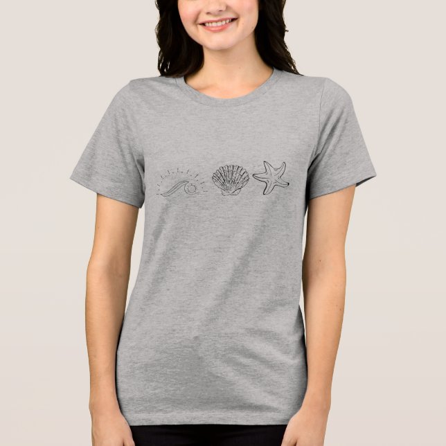 Camiseta "Coastal Vibes - Wave, Shell & Starfish Line Art" (Frente)