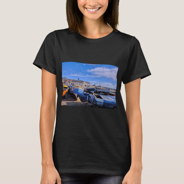 Camiseta Coblertos Tradicionais de Pesca de Northumbrian em (Frente)
