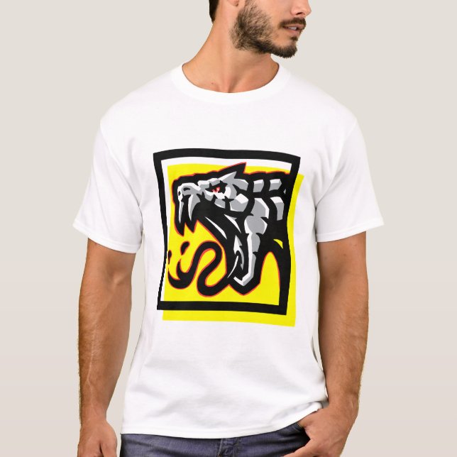 Camiseta Cobra, amarelo-venoso preto e vermelho (Frente)