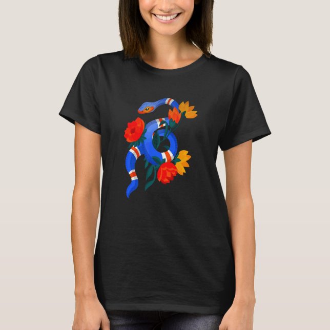 Camiseta Cobra Animal Flower Blue Viper Python Worm Wild Fo (Frente)
