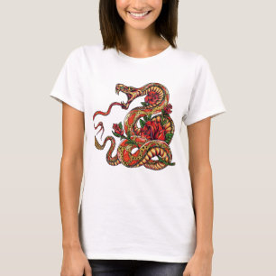 Camiseta Cobra com tatuagem de rosa
