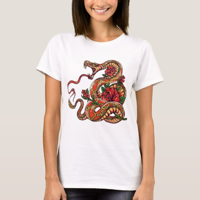 Camiseta Cobra com tatuagem de rosa (Frente)