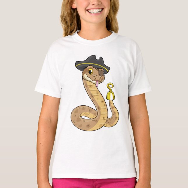 Camiseta Cobra como Pirata com Mão Gancho e Elemento (Frente)