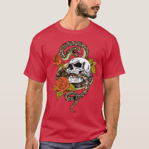 Camiseta cobra, crânio e rosas