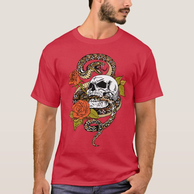 Camiseta cobra, crânio e rosas (Frente)