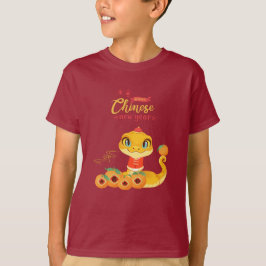 Camiseta Cobra de cor branca com Ouro de sorte, Ano Novo Lu