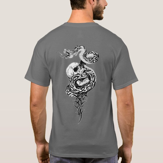 Camiseta cobra e crânio humano quebrado (Verso)