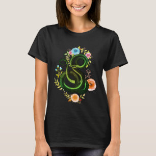 Camiseta Cobra gótico cercado por aquarelas florais