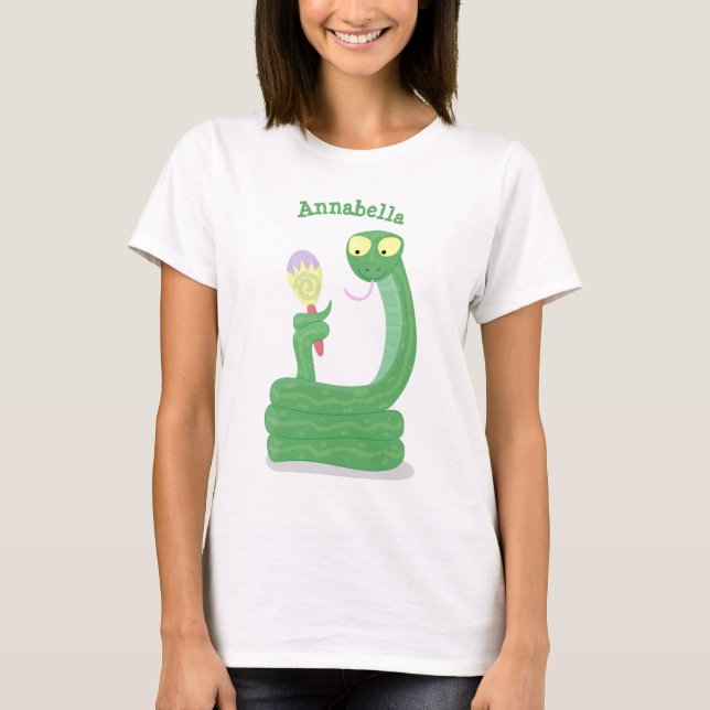 Camiseta Cobra verde engraçado com desenhos de maraca (Frente)