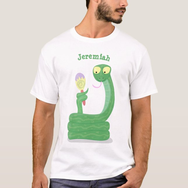 Camiseta Cobra verde engraçado com desenhos de maraca (Frente)