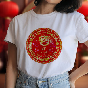 Camiseta Cobra vermelho/Dourado chinês Zodiac ID542
