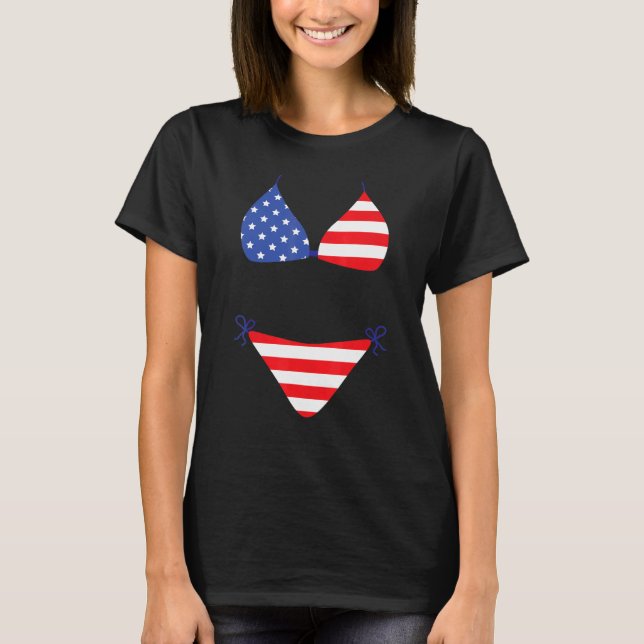 Camiseta Cobrir Bikini Para Cima De maiô 4 De Julho America (Frente)