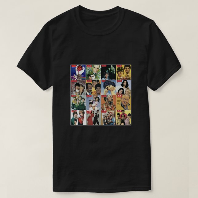 Camiseta cobrir de guia de TV 70s essenciais (Frente do Design)