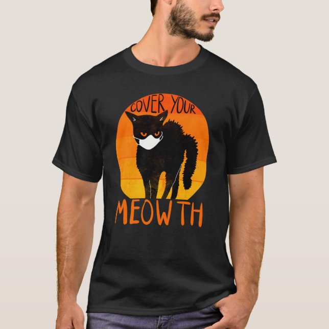 Camiseta Cobrir Seu Gato Preto Dia de as Bruxas engraçado D (Frente)