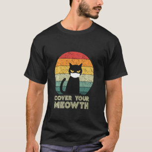 Camiseta Cobrir Sua Máscara de Gato Preto Vintage Engraçado