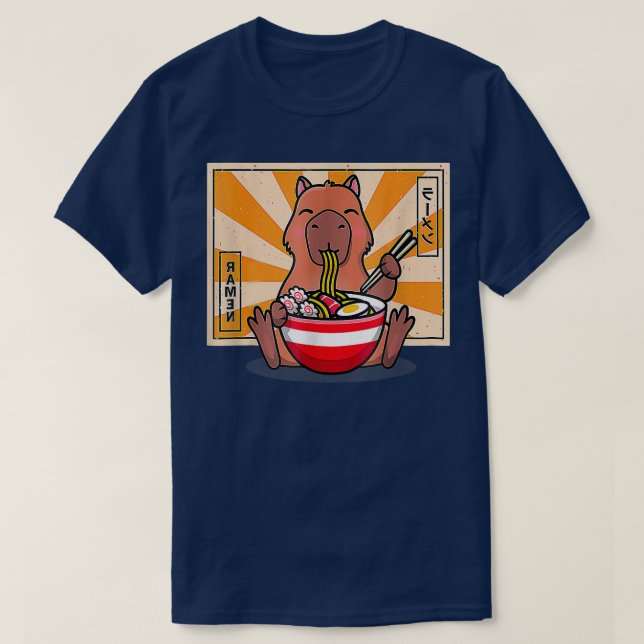 Camiseta Cócega Capybara Comendo Ramen Engraçado Anime Mang (Frente do Design)