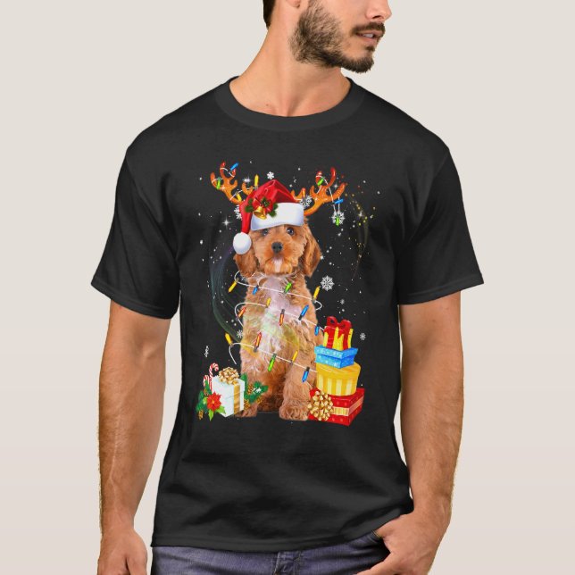 Camiseta Cockapoo Natal Rena Santa Luzes Cão Natal (Frente)