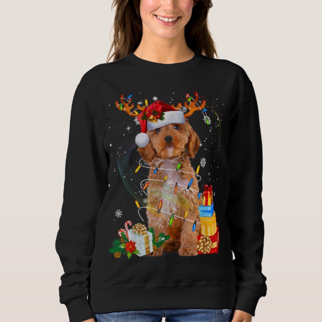 Camiseta Cockapoo Reindeo Natal Luzes Engraçadas Cachorro X (Frente)
