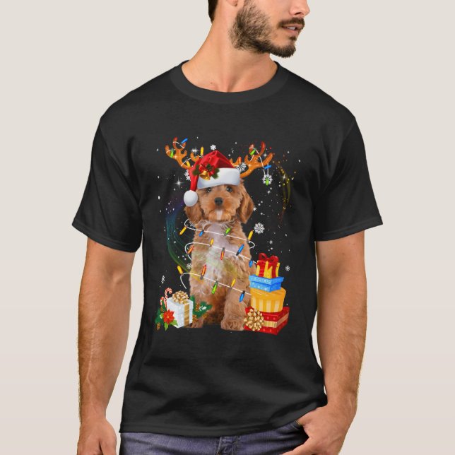 Camiseta Cockapoo Reindeo Natal Luzes Engraçadas Cachorro X (Frente)