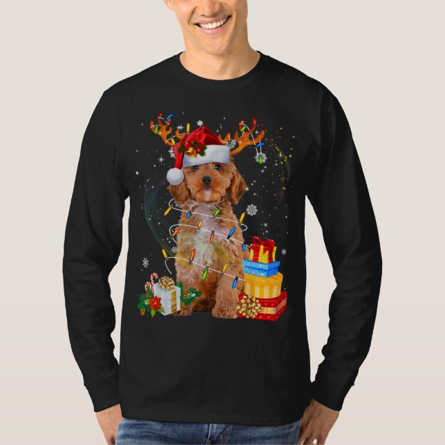 Camiseta Cockapoo Reindeo Natal Luzes Engraçadas Cachorro X (Frente)