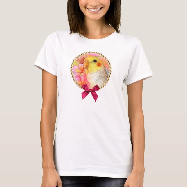 Camiseta Cockatiel com frangipani (Frente)
