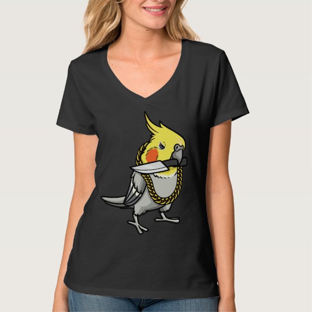 Camiseta Cockatiel Parrot With Knife (Frente)