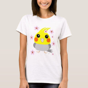 Camiseta Cockatiel/pássaro de BelleBelle com flores de