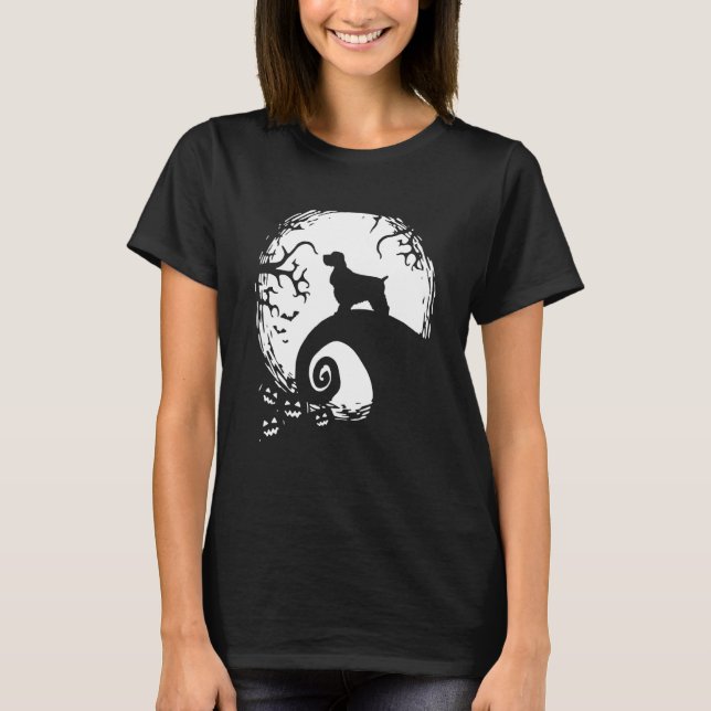 Camiseta Cocker Spainel Halloween sob a luz da lua Assustad (Frente)