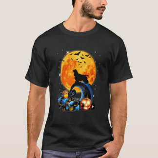 Camiseta Cocker Spaniel Cão Lua Penhasco Abóbora Halloween