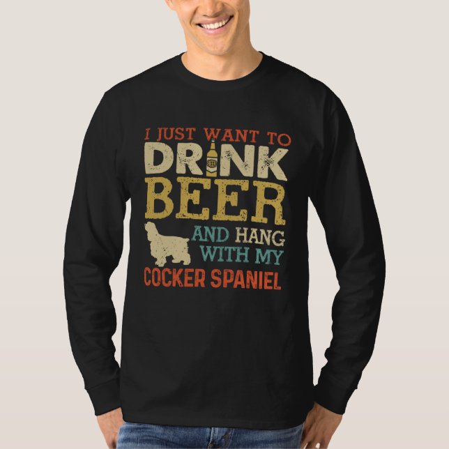 Camiseta Cocker Spaniel Dad Drink Beer Hang With Dog  Vinta (Frente)