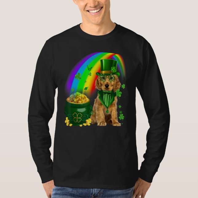 Camiseta Cocker Spaniel Dog Leprechauns Moedas Shamrock Pat (Frente)